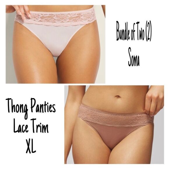 NWT New Sealed Soma Lot of Two (2) Vanishing Edge Thong Panties w/Lace Trim XL - Picture 1 of 10
